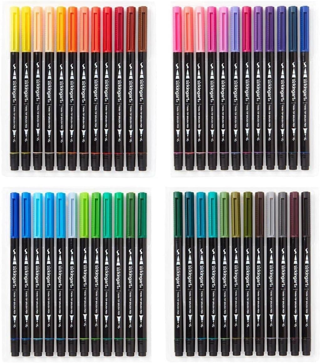 KINGART PRO 445-48 Dual Twin-Tip Brush Pens, Multicolor, 48-Colors