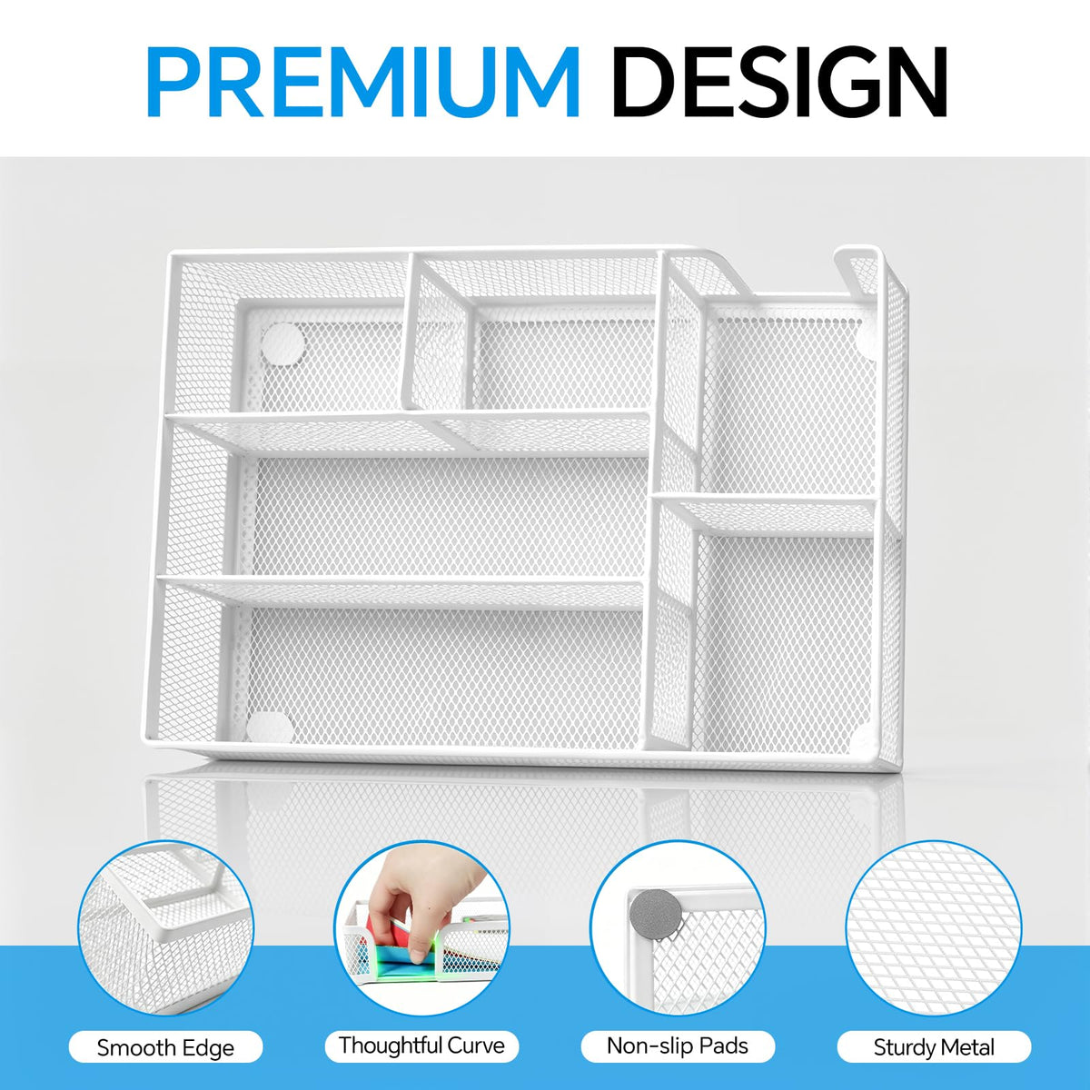 Desk Drawer Organizer, Office Drawer Divider Organizer Tray with 6 Compartments, Metal Mesh Desktop