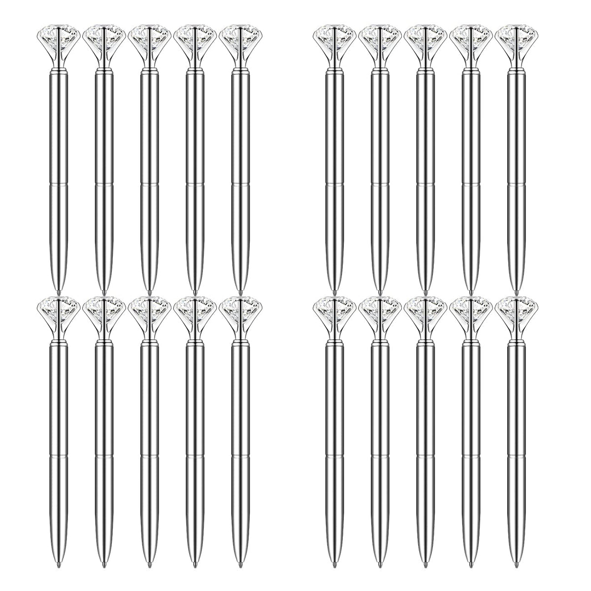 PASISIBICK 20 Silver Diamond Pens Cute Beautiful Ballpoint Pens for Women Wedding Coworkers Crystal