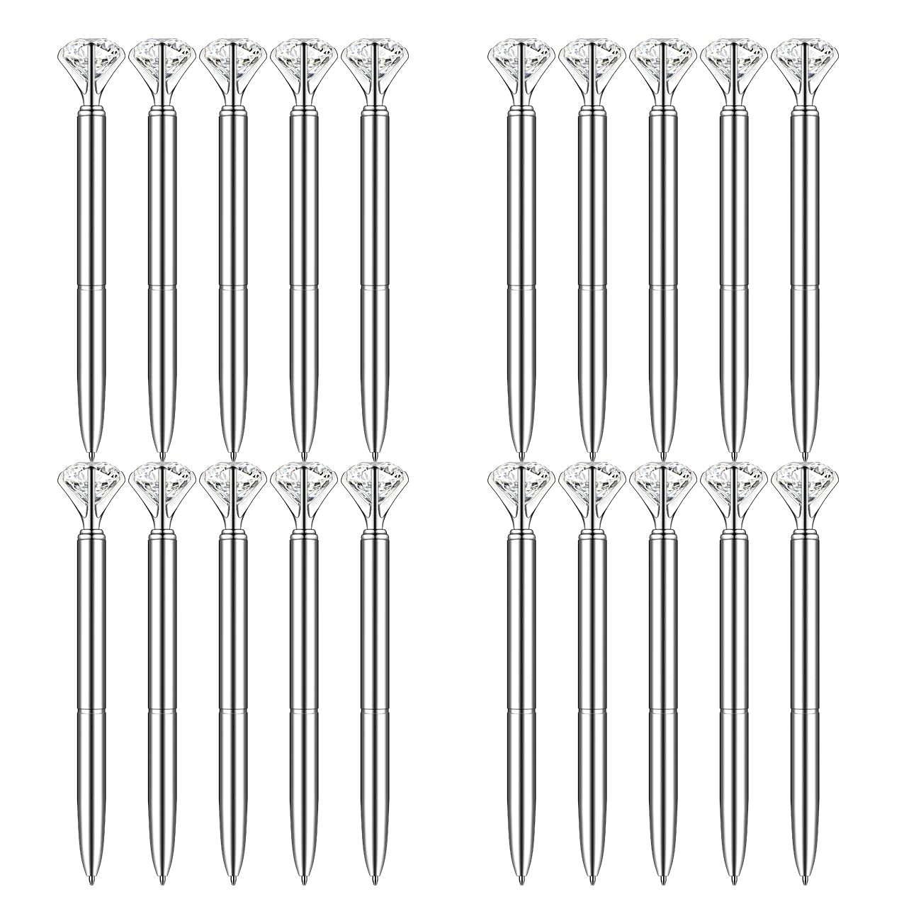 PASISIBICK 20 Silver Diamond Pens Cute Beautiful Ballpoint Pens for Women Wedding Coworkers Crystal
