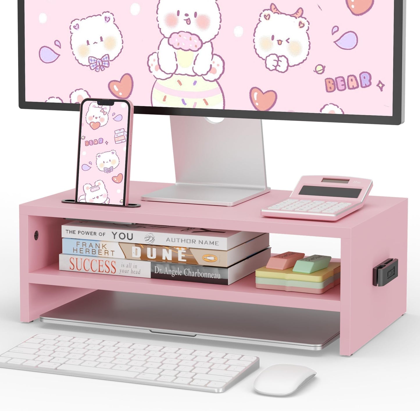 BONTEC Wooden Monitor Stand Riser for Desk, 2-Tier Computer Monitor Stand