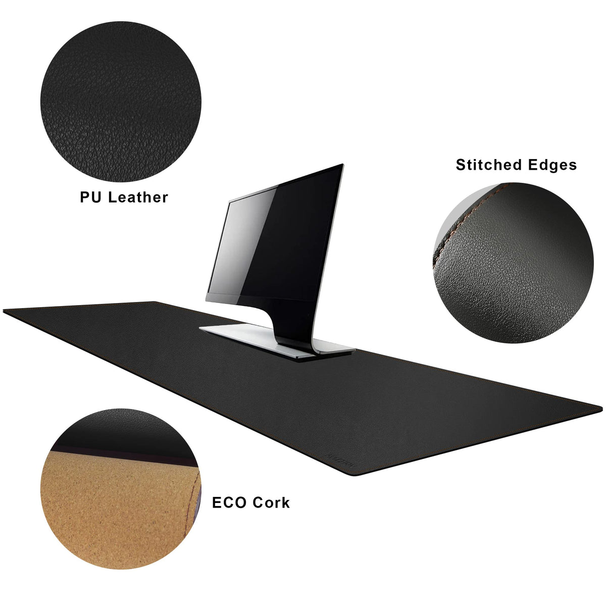 MAIDERN 40' x 16' Cork & Leather Desk Pad, XXL Reversible Gaming Home Office Mat (Black)