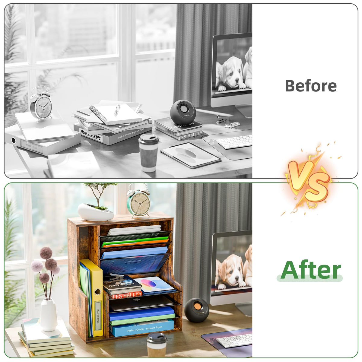 Simple Trending 7- Tier Desk File Organizer, Paper Organizer, Rustic Brown