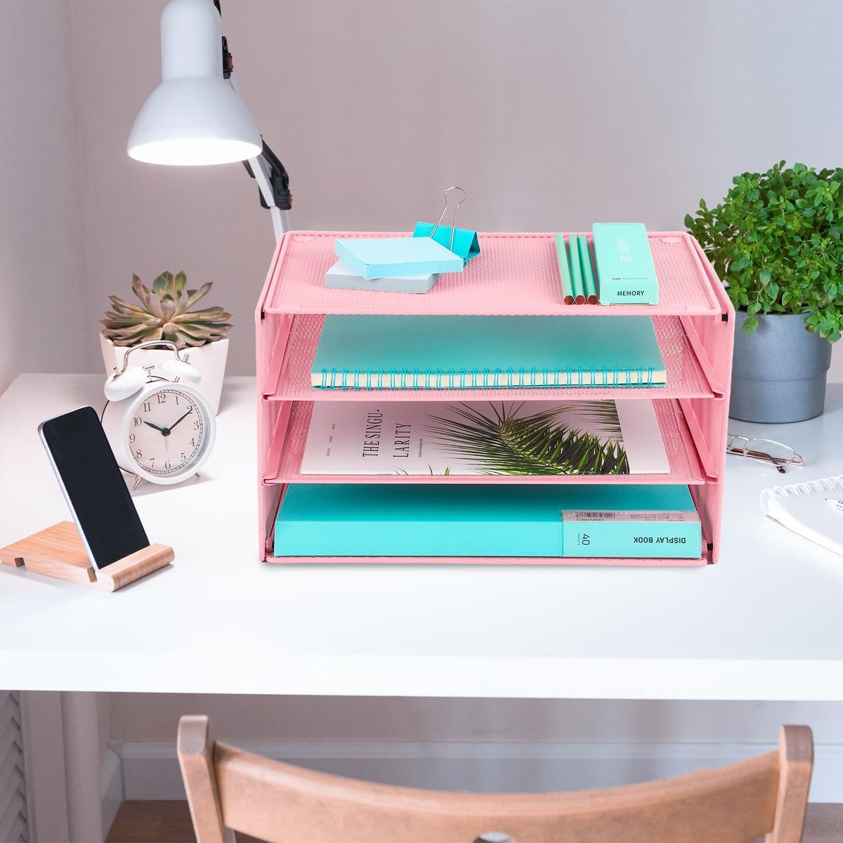 EASEPRES Paper Organizer Tray, 3 Tier Mesh Desk File Organizer Letter Sorter Holder for Home