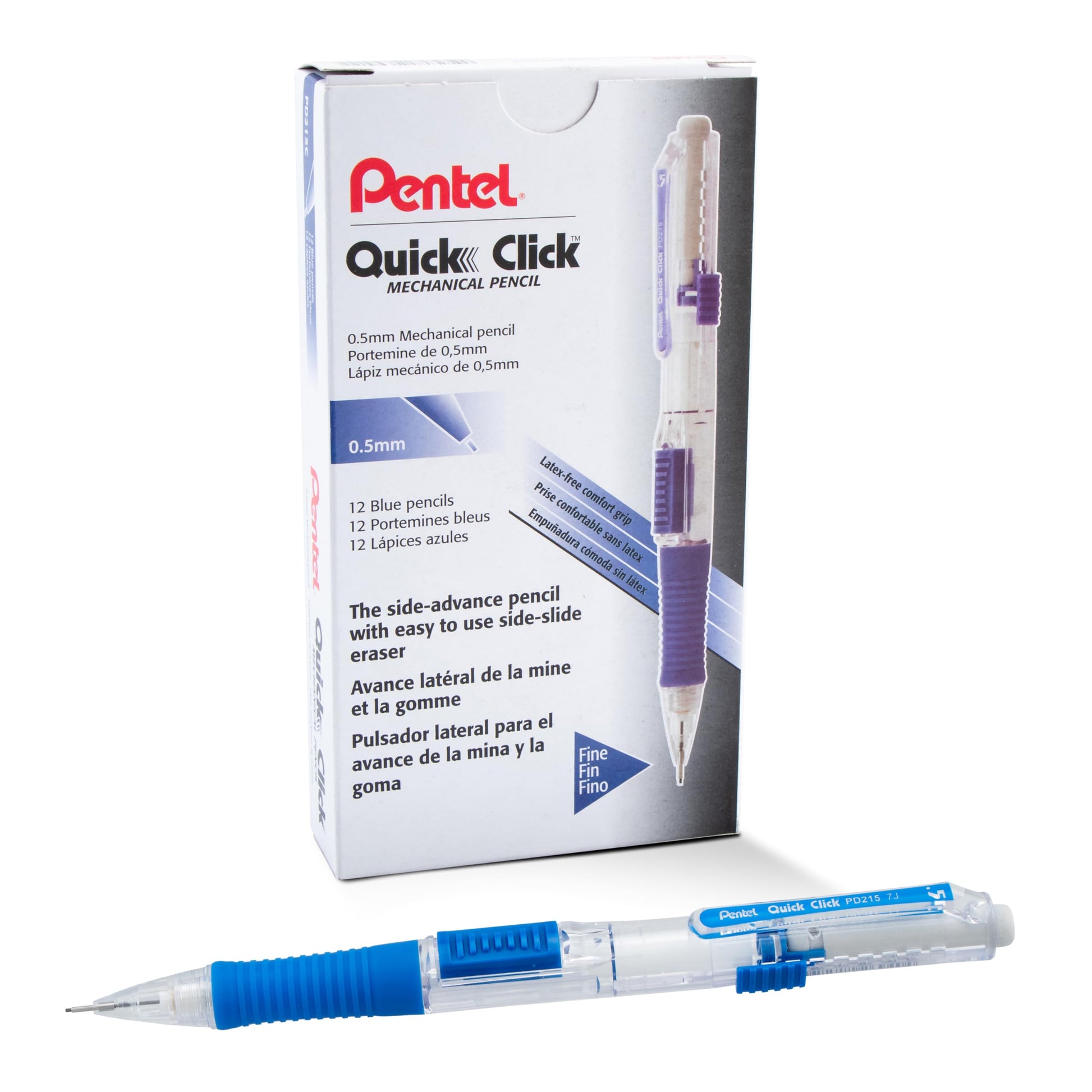 Pentel QUICK CLICK Mechanical Pencil (0.5mm), Blue Barrel, Box of 12 Pencils (PD215C)