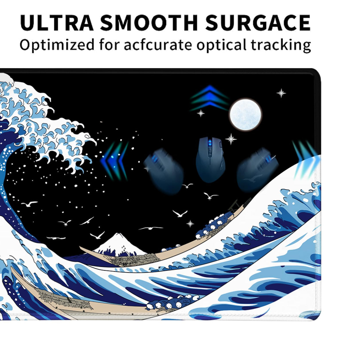 Gaming Laptop Mouse Pad,Sea Wave Big Mice Pads PC Keyboard Waterproof and Non-Slip 47.2" x 23.6"