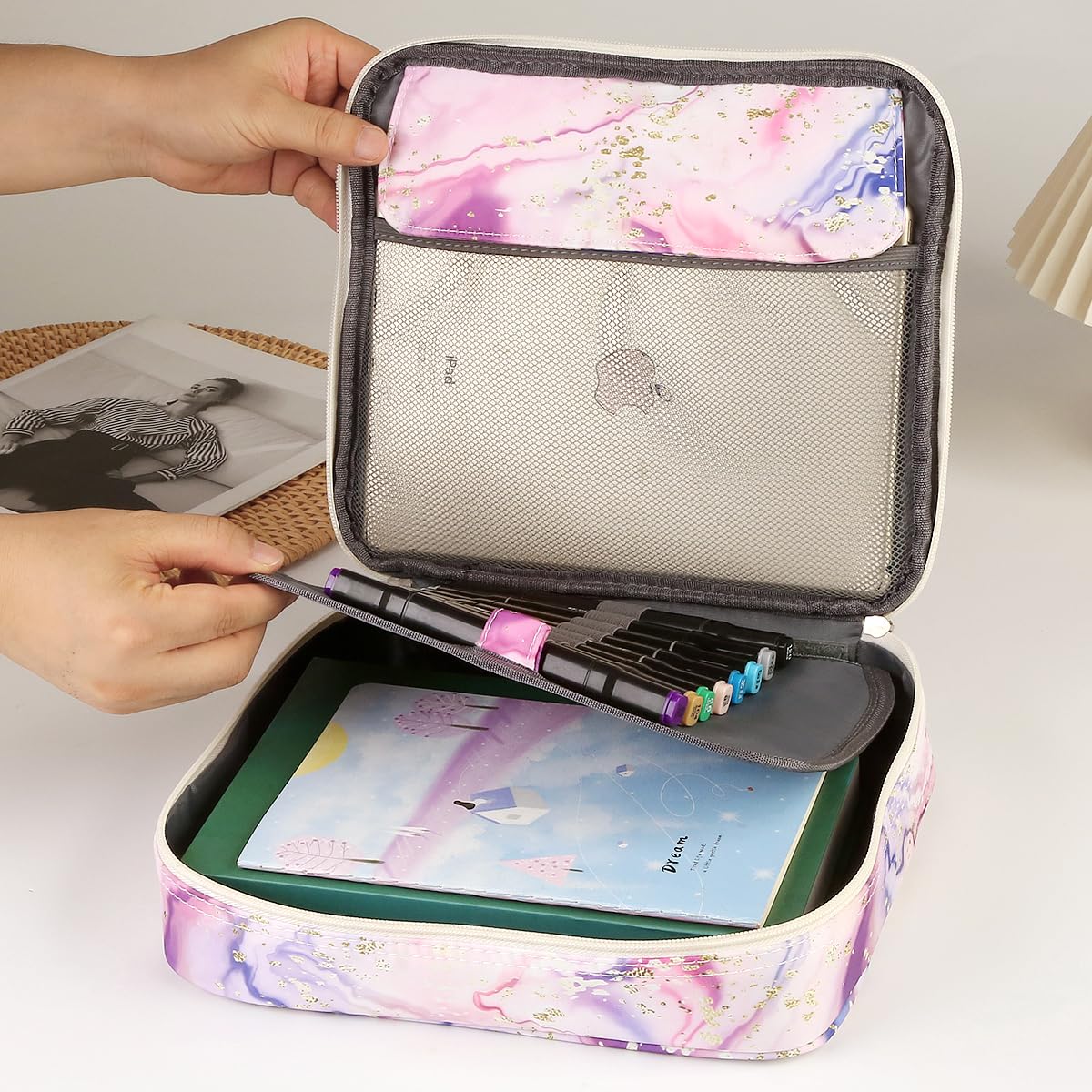 Lbxgap Multi-Functional Zipper Pencil ipad case with Handle and Zippered Pocket, Carrying