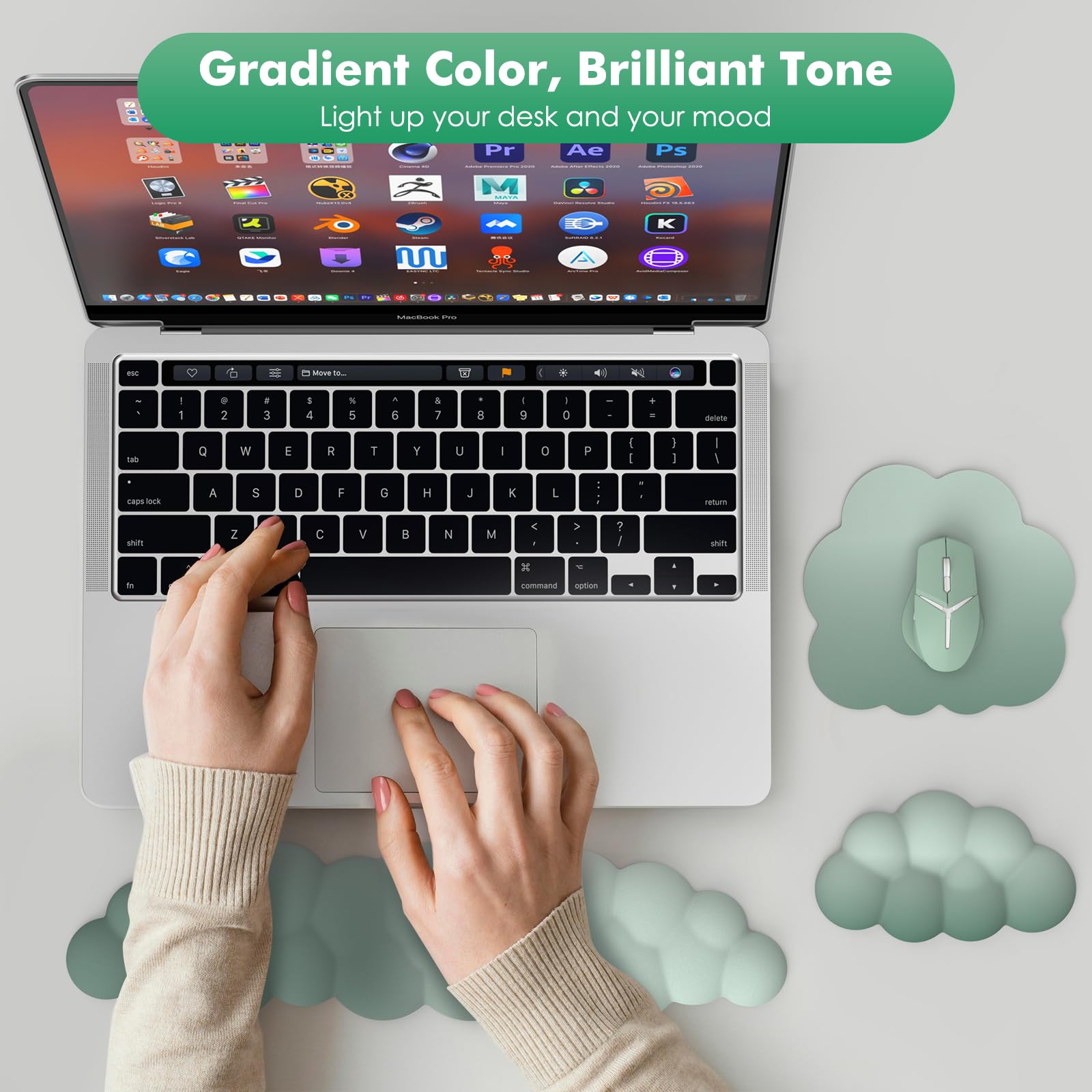MoKo Cloud Wrist Rest for Keyboard and Mouse with Mouse Pad, Green