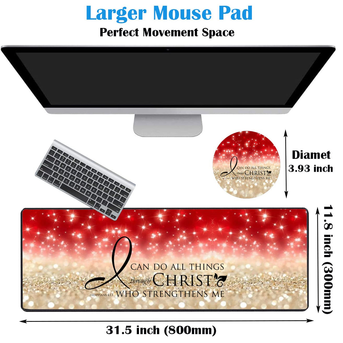 Extended Gaming Mouse Pad with Stitched Edges, Large Anti-Slip Mouse Pad (31.5x11.8 Inches) Desk