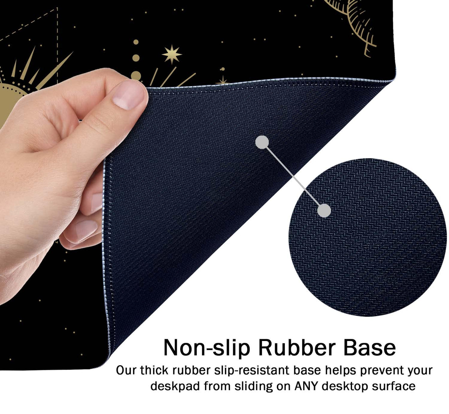SSOIU Moon Phase Desk Mat, XXL Gold Moon Cycle Lunar Chart, Stars Horoscope Zodiac Extended Gaming