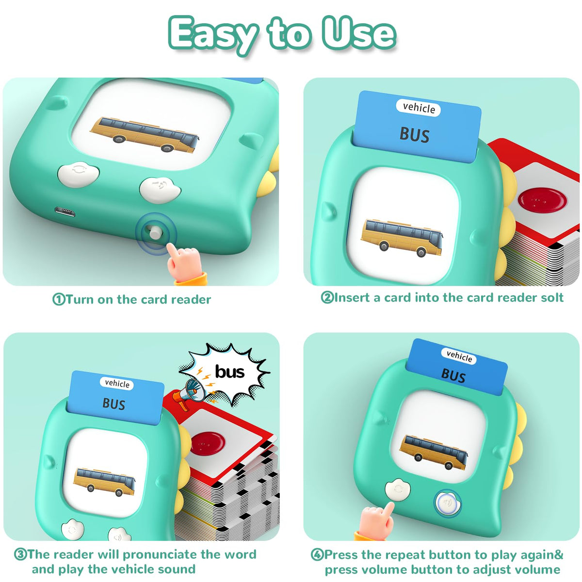 Kidzdo Talking Flashcards for 3 4 5 6 Years Old, 520 Words Language Learning Toys, Birthday Gifts