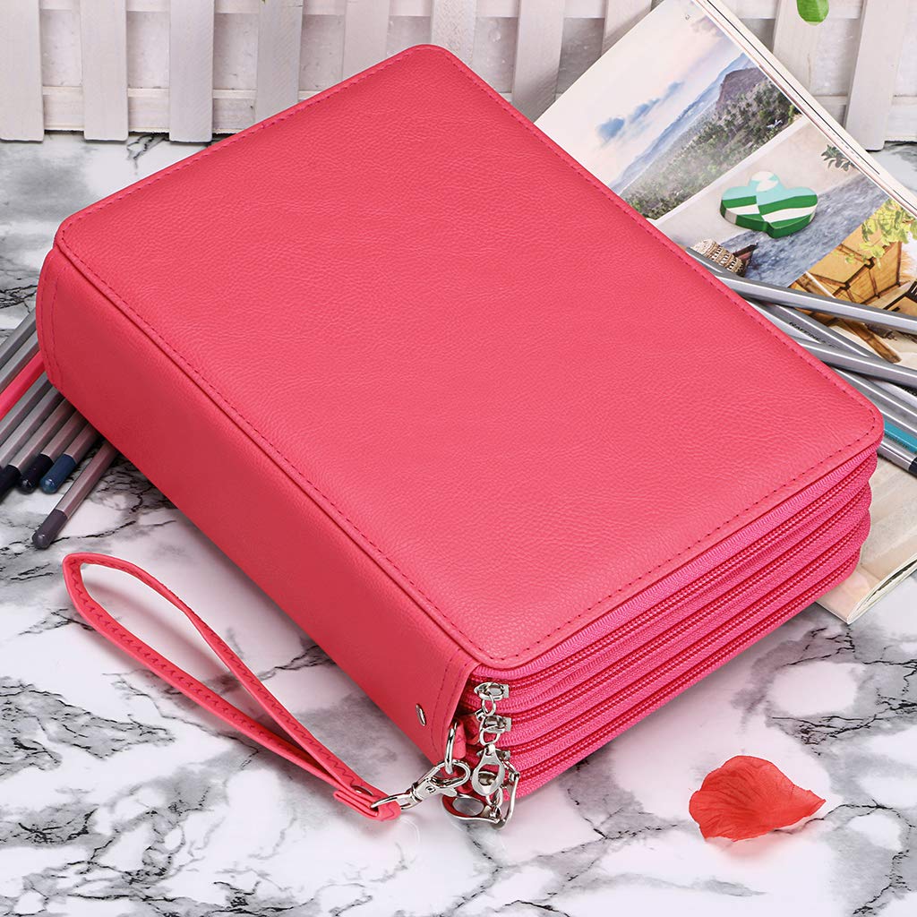 BTSKY 200 Slots Colored Pencil Organizer - Deluxe PU Leather Pencil Case