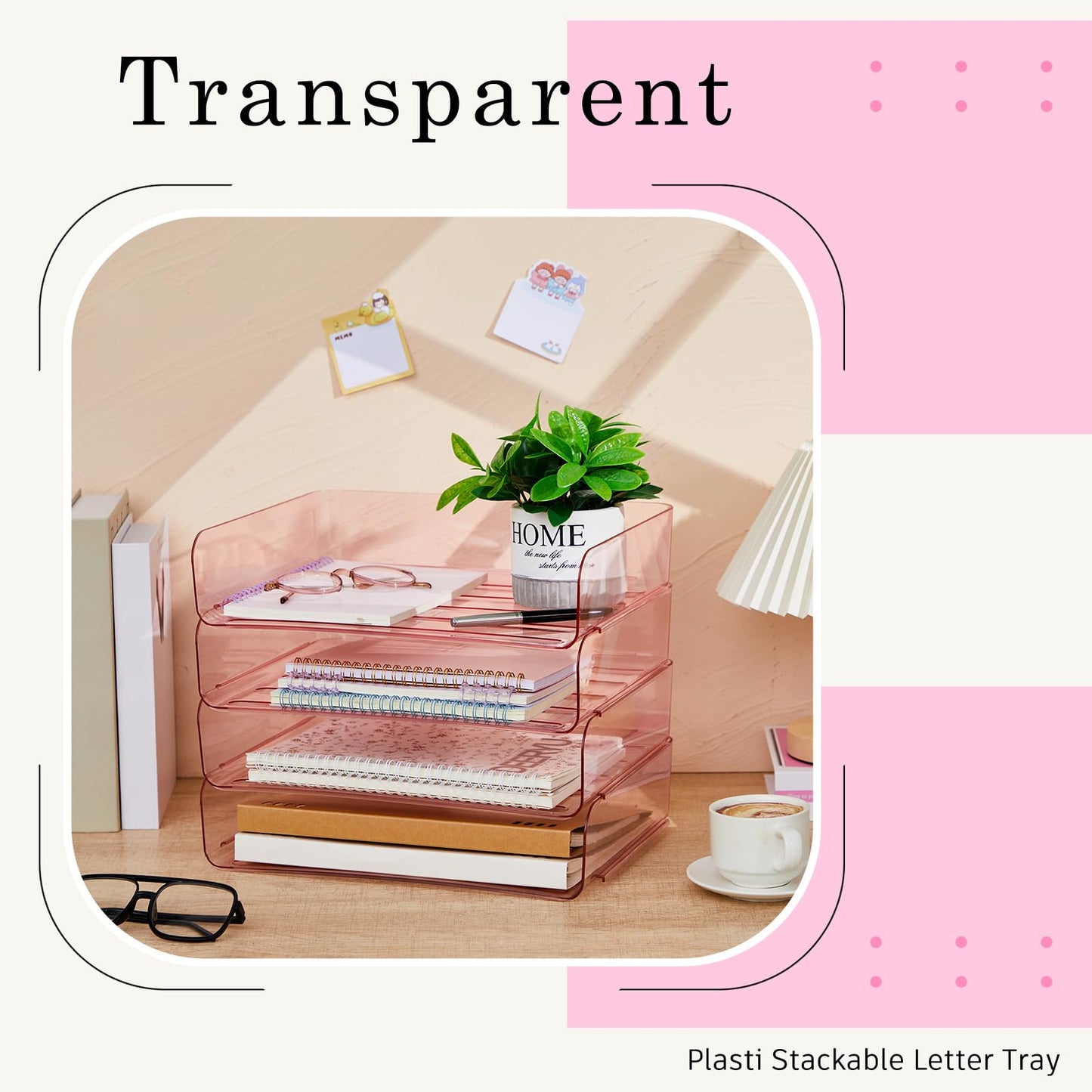 Harloon 4 Tier Paper Organizer Clear Pink Letter Tray Acrylic File Tray