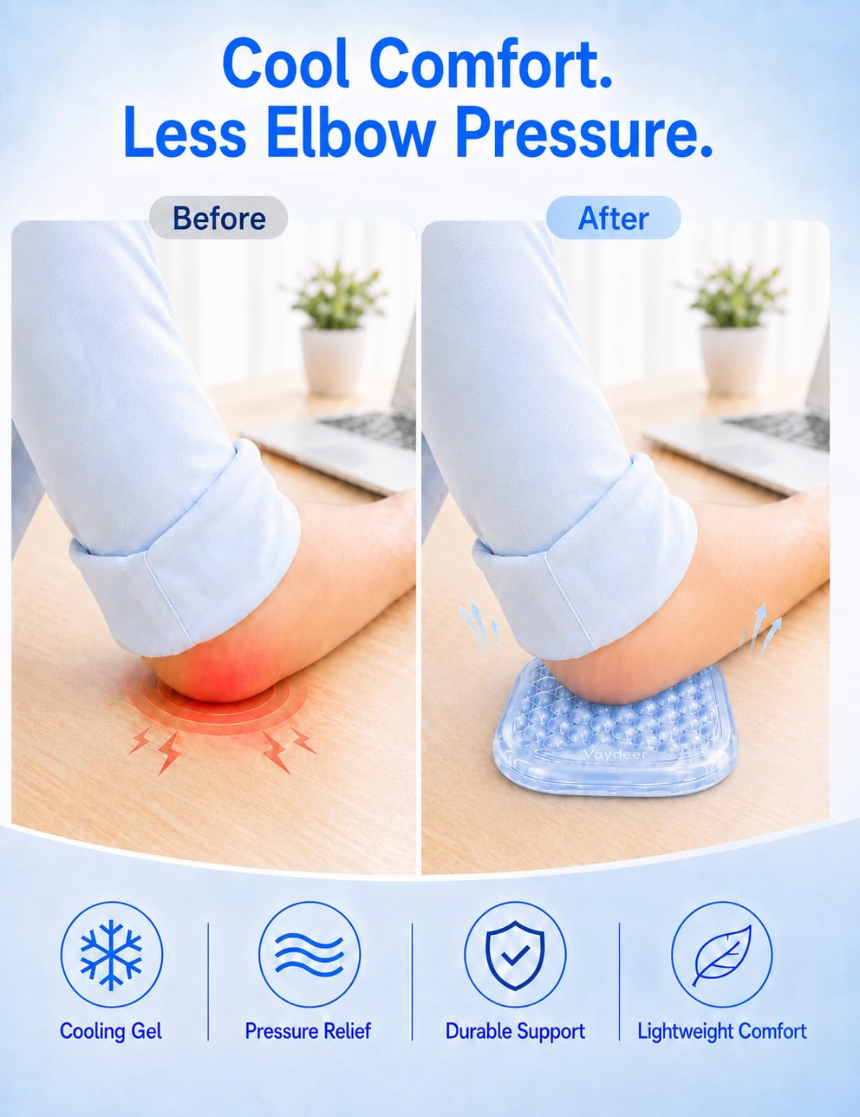 Vaydeer Clear Gel Elbow Pad for Desk, Ergonomic Arm Rest Cushion