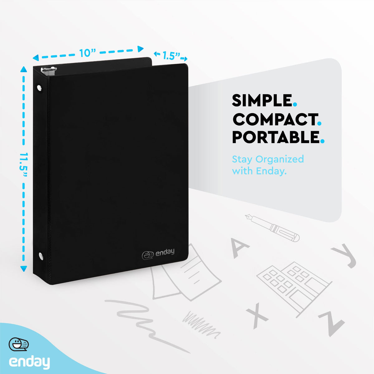 1 Inch 3 Ring Binder 1” Binder Black Clear View Cover with 2 Inside Pockets, Colored School