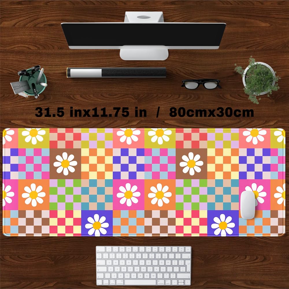 Pink Desk Mat Trendy Checkered Aesthetic Desk Pad Computer Large Mouse Pad Aesthetic Desk