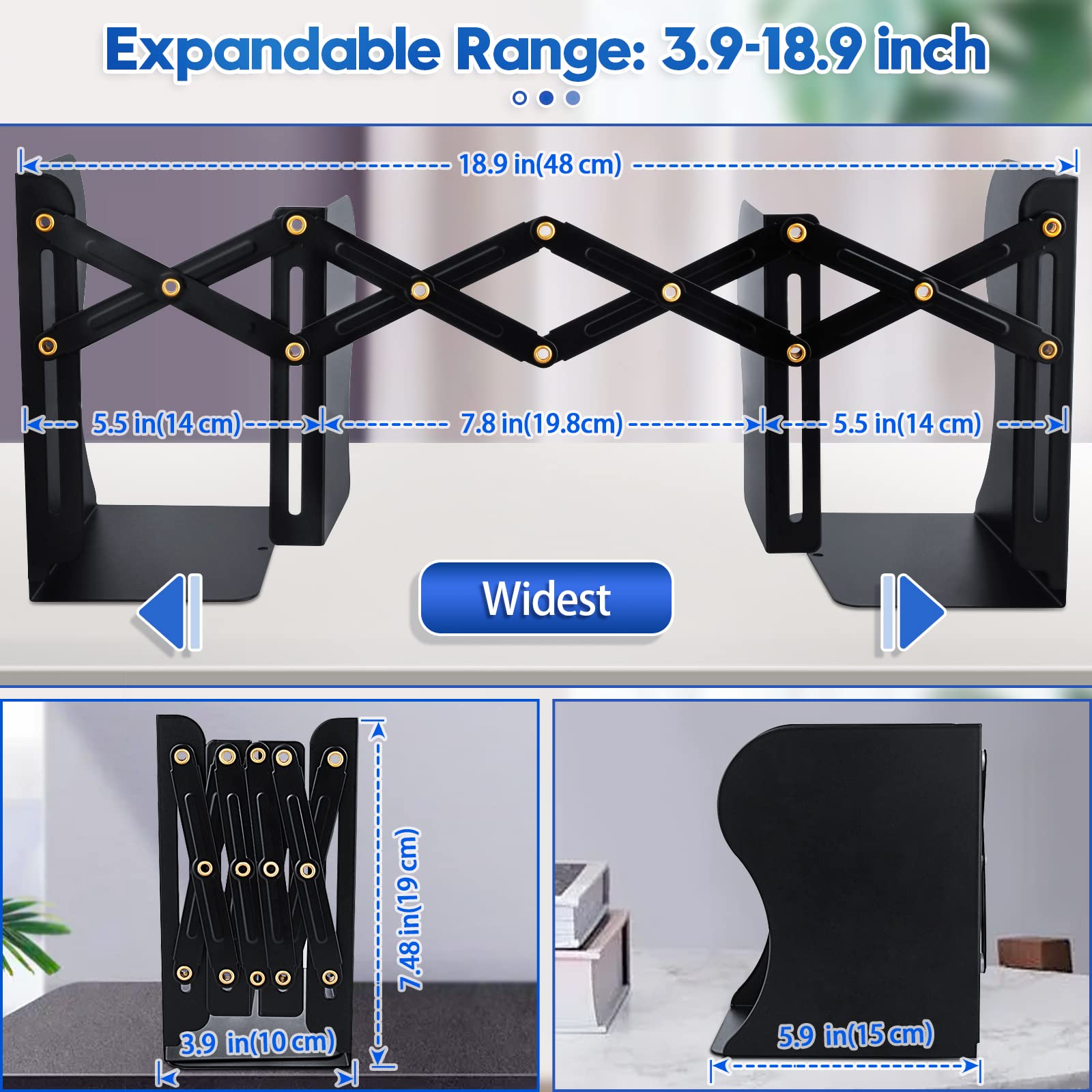 Heavy Duty Book End to Hold Books, Adjustable Bookends Book Holder for Shelves, Decorative Book