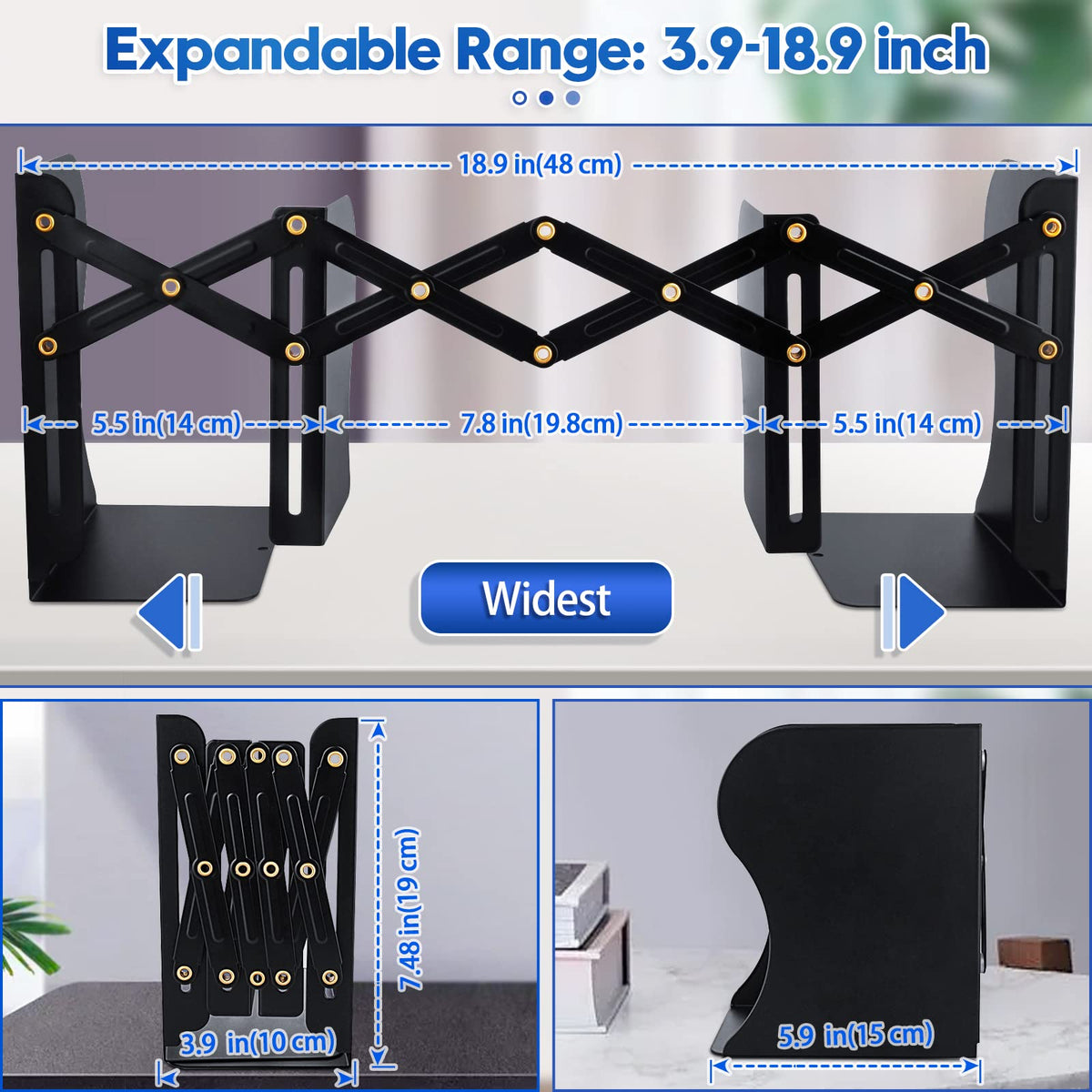 2PCS Heavy Duty Book End to Hold Books, Adjustable Bookends Book Holder for Shelves, Decorative