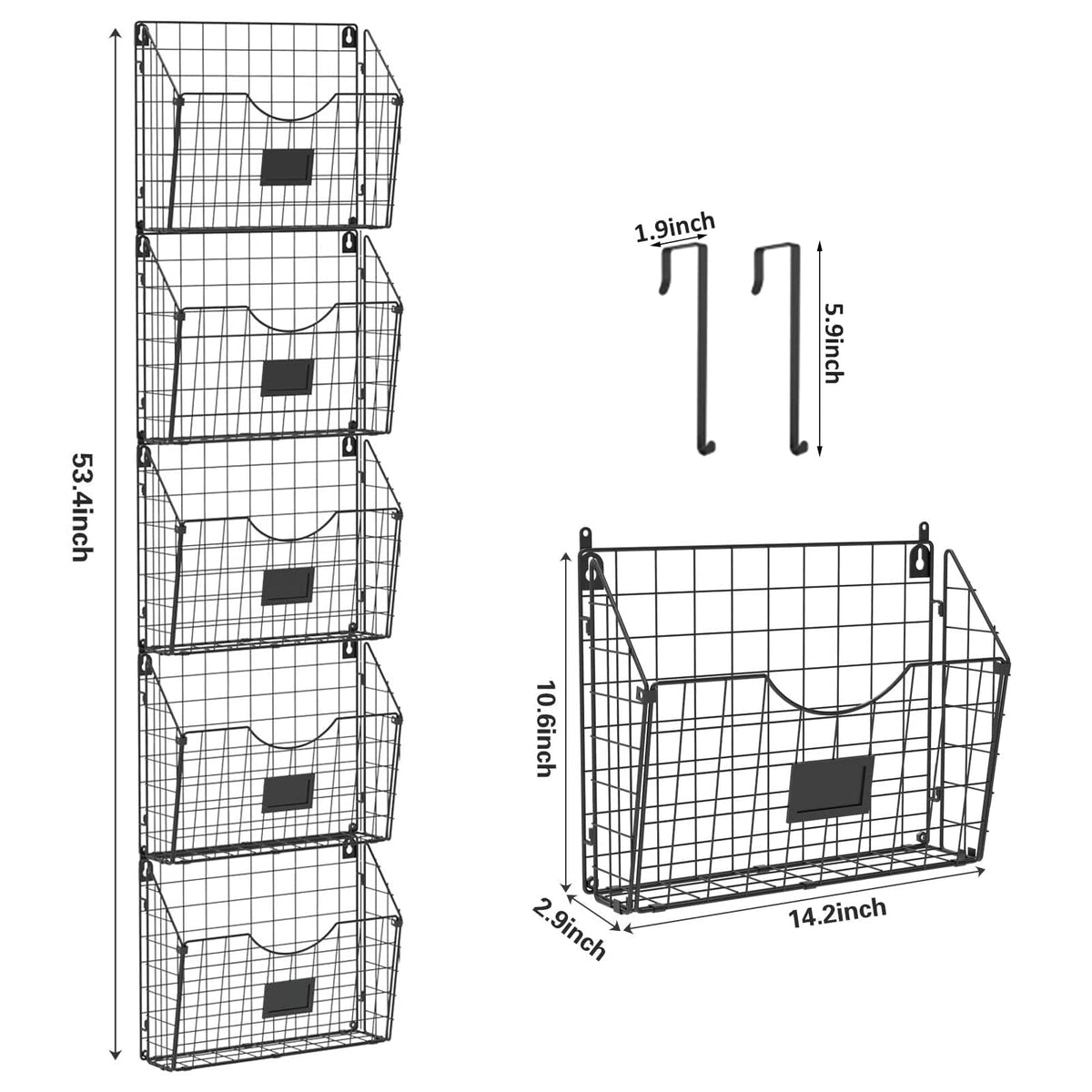 X-cosrack 5-Tier Over the Door File Organizer, Stackable Hanging Wall Files Rack with Door Hooks