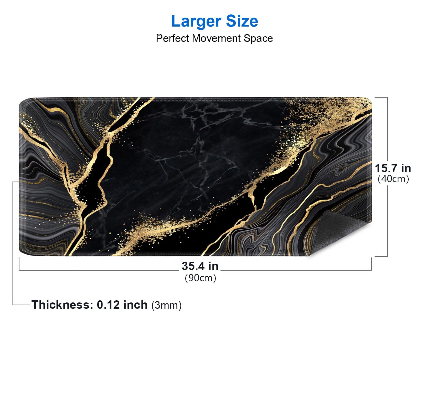 IMAYONDIA Black and Gold Marble Desk Mat(35.4x15.7 in), Extended Computer Large Gaming Mouse Pad