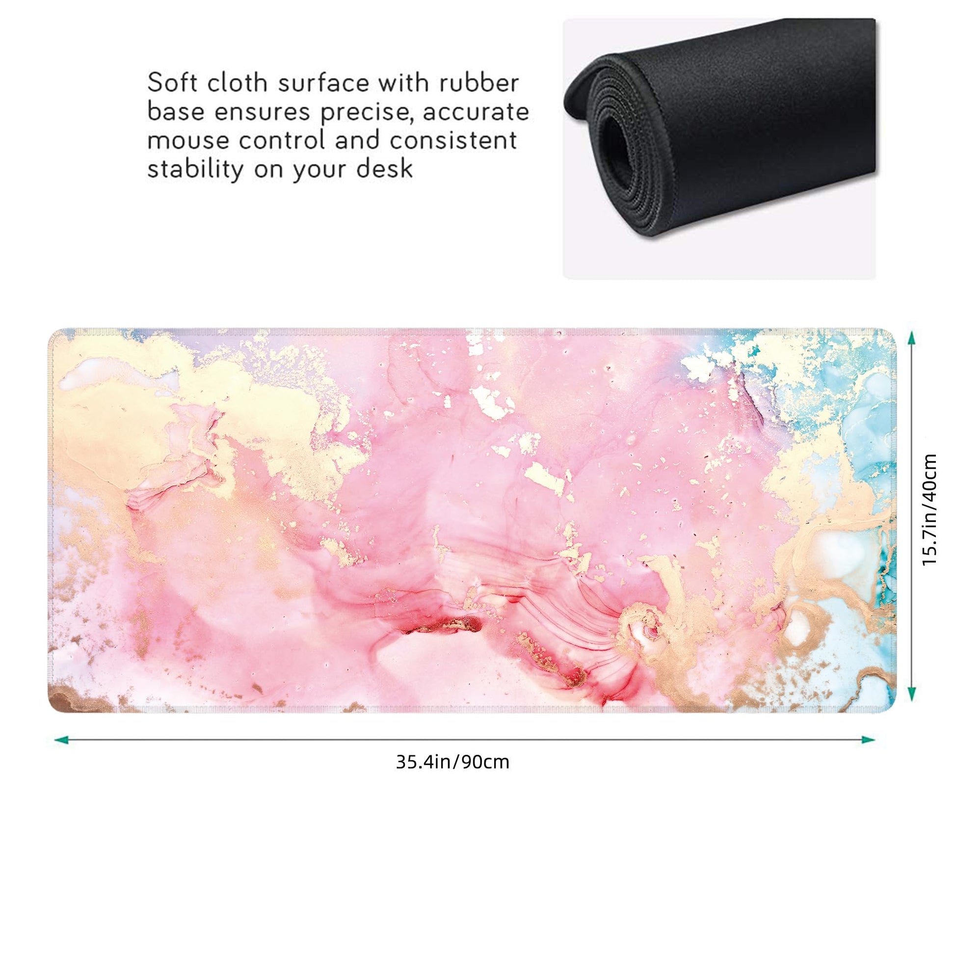 Cute Pink Marble Large Mouse Pad,Gaming Keyboard Desk Pad,Extended Mouse Mat Non-Slip Rubber Base