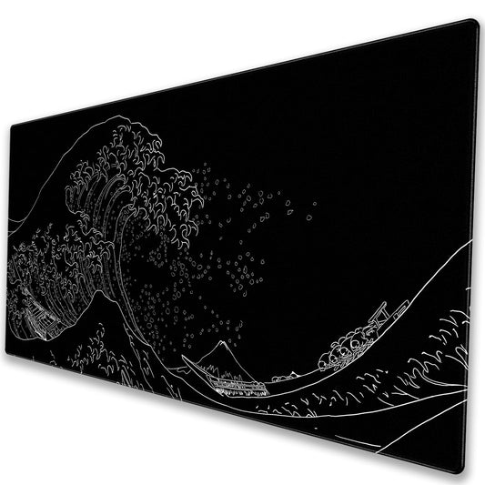 Cindasun Great Wave Desk Mat, Black White Line Art Large Gaming Mousepad