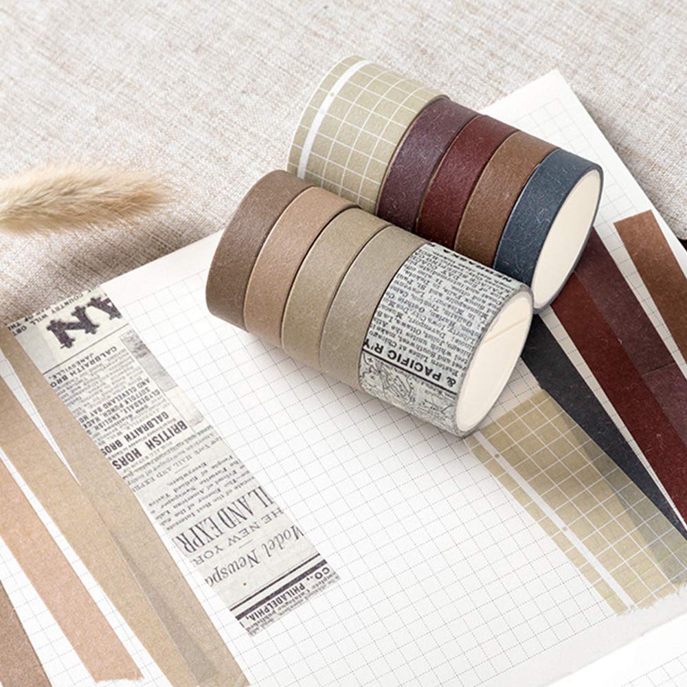 EnYan 10 Rolls Vintage Washi Tape Set, Japanese Masking Decorative Tapes for DIY Crafts and Arts