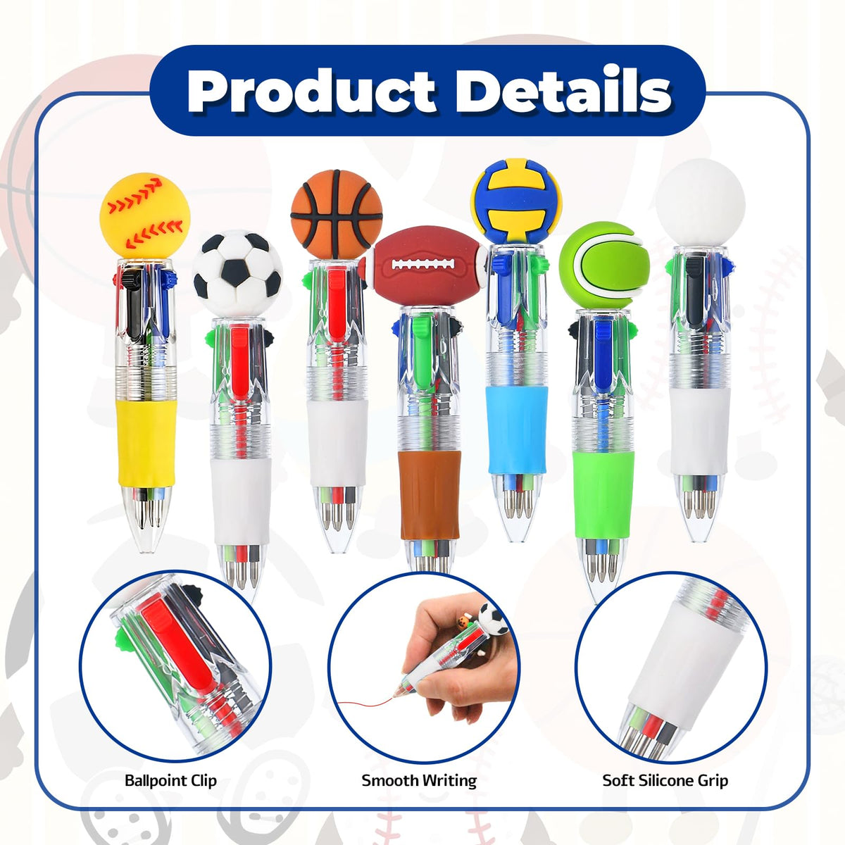 Zhirlyn Sports Party Favors Sports Pens Mini Multicolor Pen in One Cute Fun 4-in-1 Pens Bulk Cool