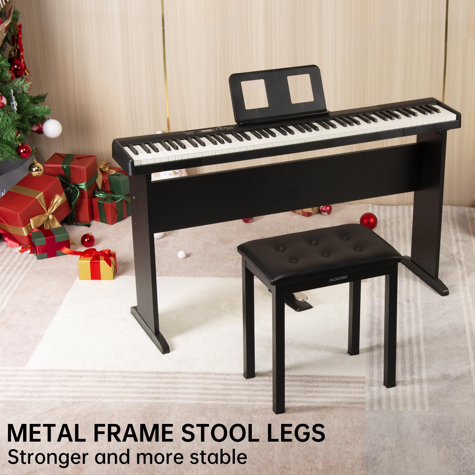 AODSK Piano Bench, PU Leather Padded Cushion, Sturdy Iron Legs, Black