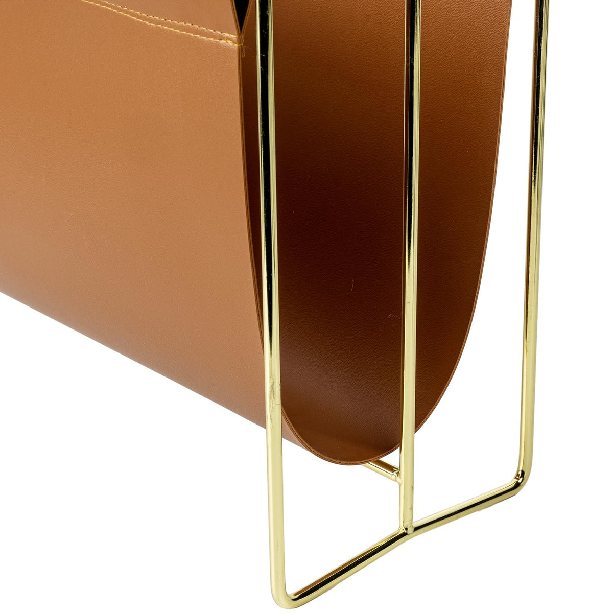 MyGift 15-Inch Magazine Holder Brown Leatherette Sling & Brass Plated Metal
