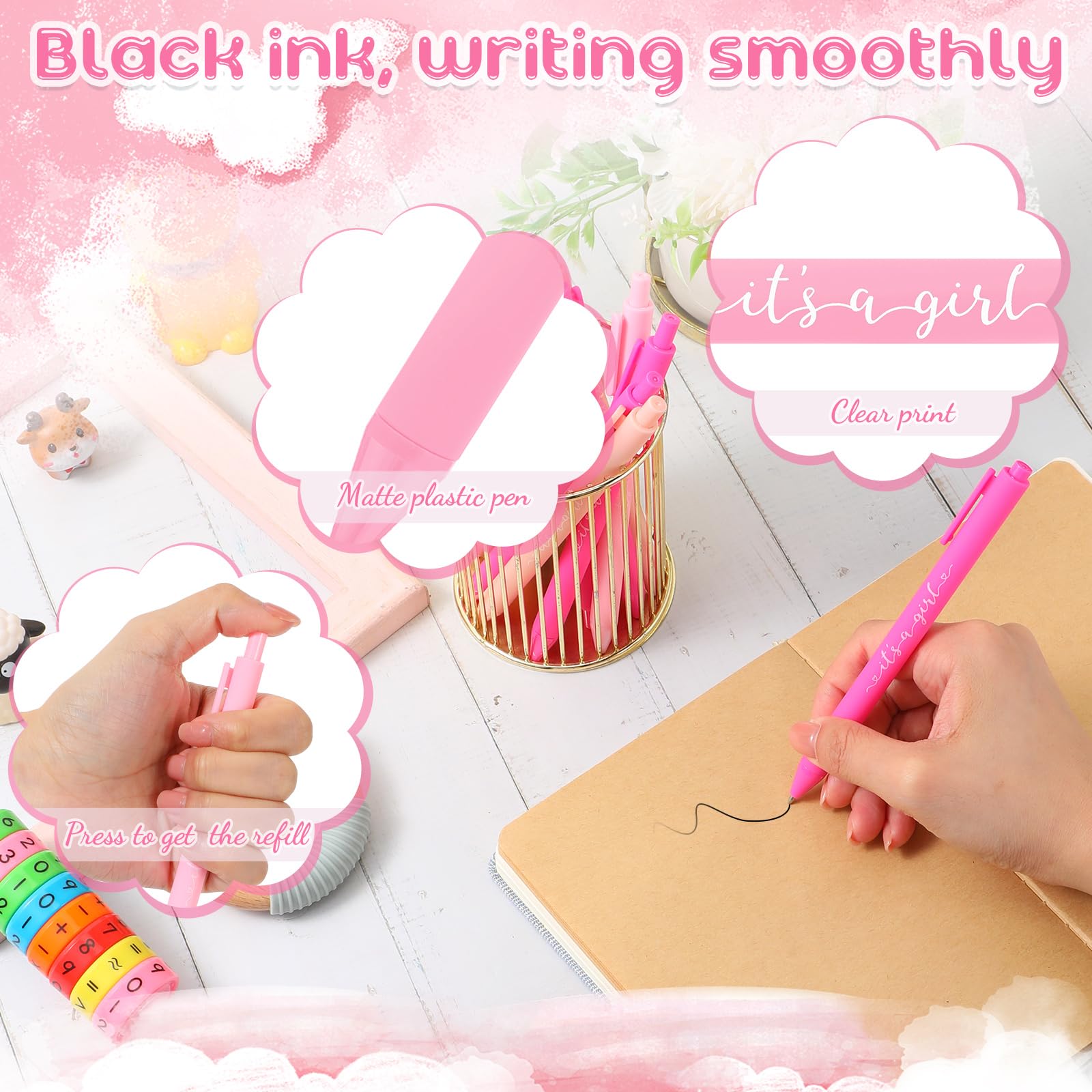 Chuangdi 50 Pack It's a Girl Party Baby Shower Pens Favors for Guests, Pink Gender Reveal Party