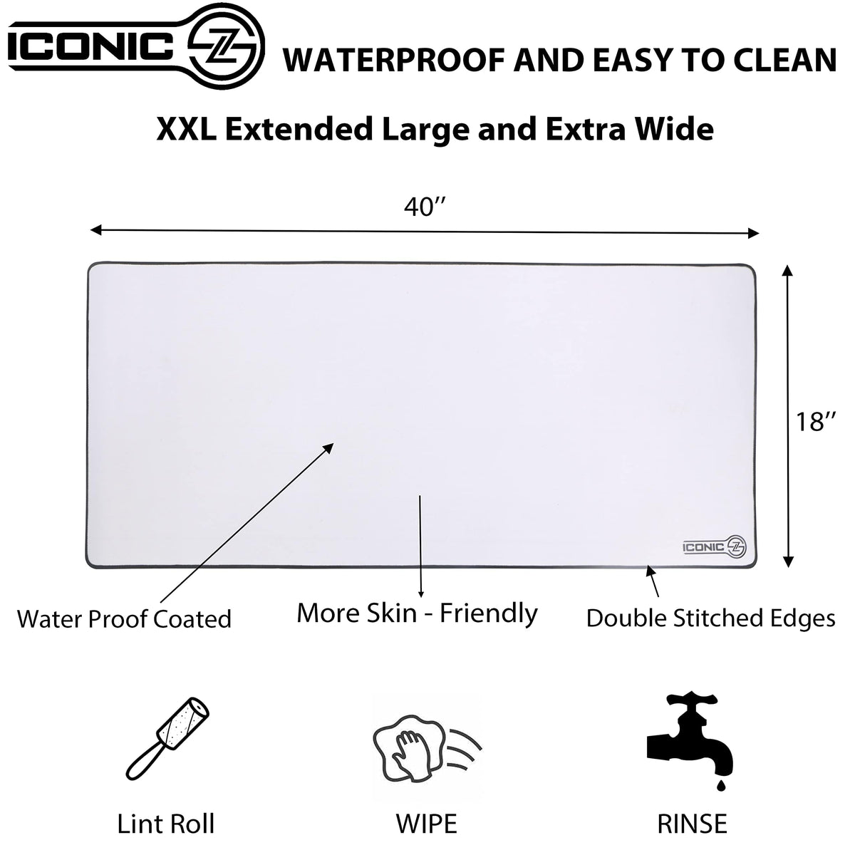 ICONIC - PRO PC GEAR XXL Extended Gaming Mouse Pad/Mat 40"x18"(White) - Large & Wide Desk Cloth