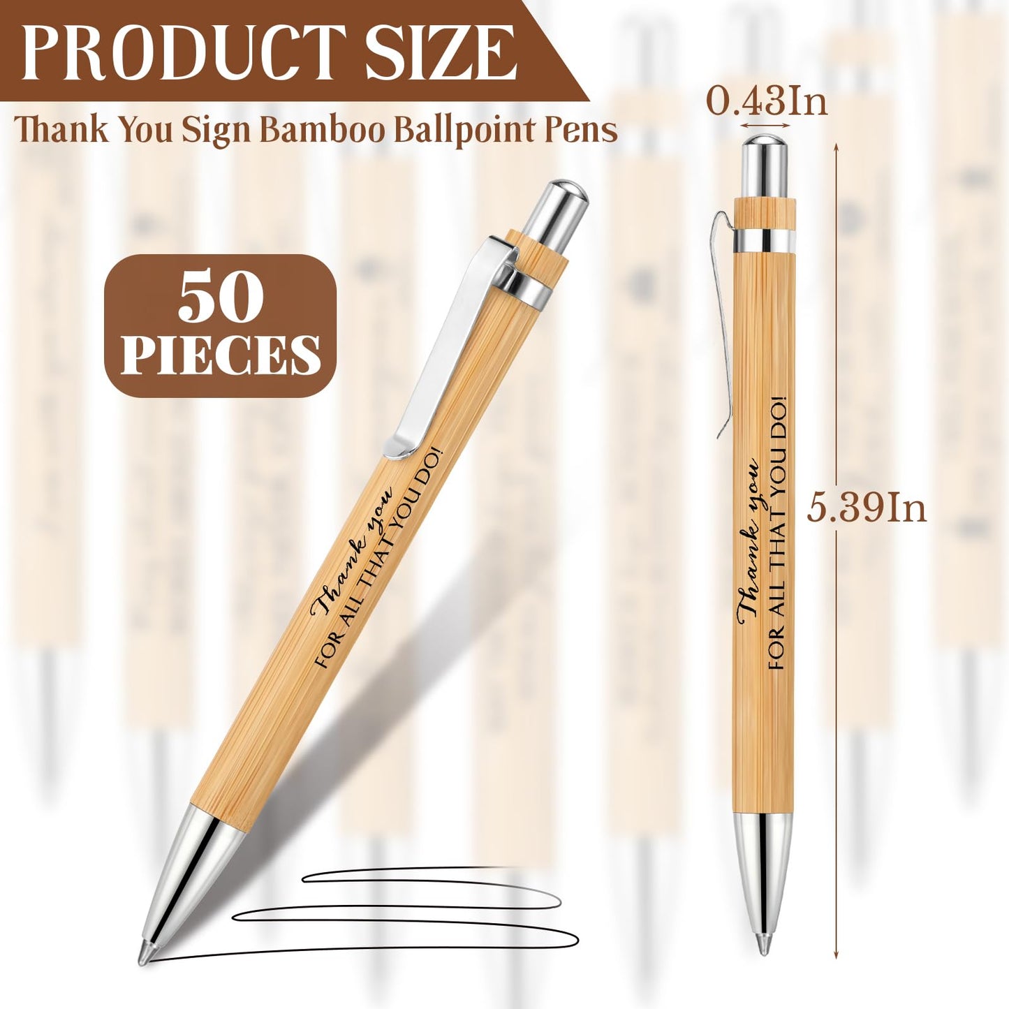 Fuutreo 50 Pcs Employee Appreciation Gift Bulk Inspirational Bamboo Pens Thanks Wood Ballpoint Pen