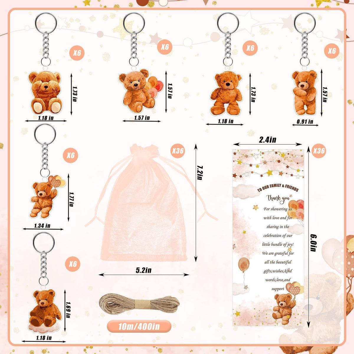 EYNDYN 145 Pieces Baby Shower Favors for Guest Brown Teddy Bear Ballpoint Pens and Keychains Gifts