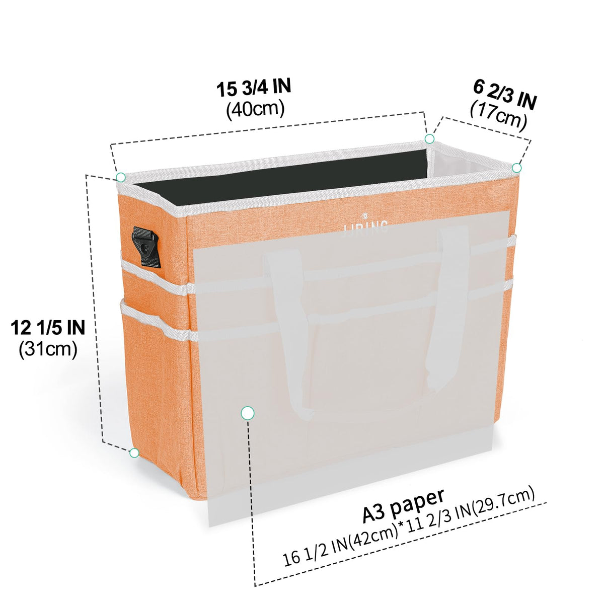 JJRING Craft Organizer Tote Bag Large Art Storage Caddy Orange