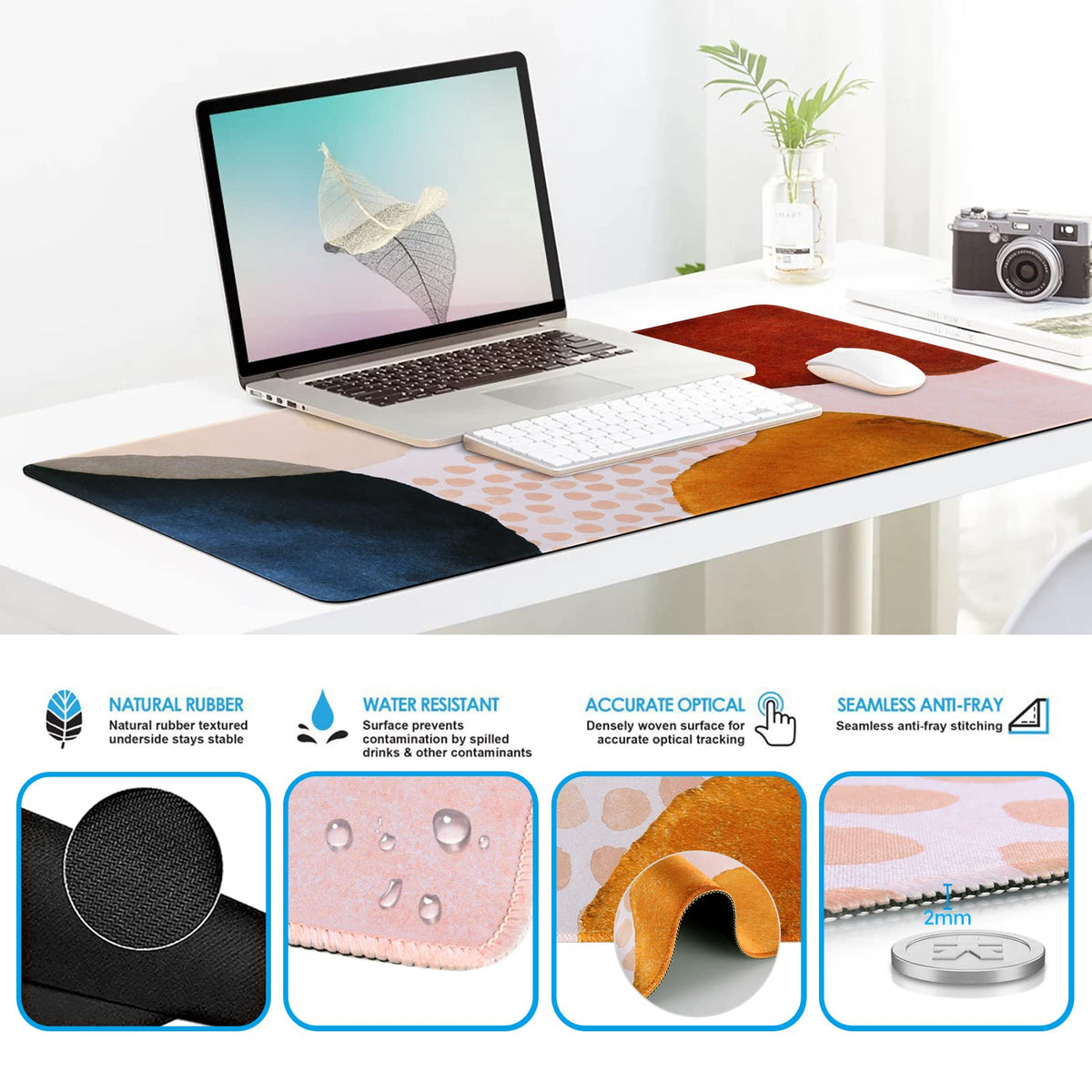 iCasso Table Mat for Workspace, Color Block 35.4"x15.7" Keyboard Mat