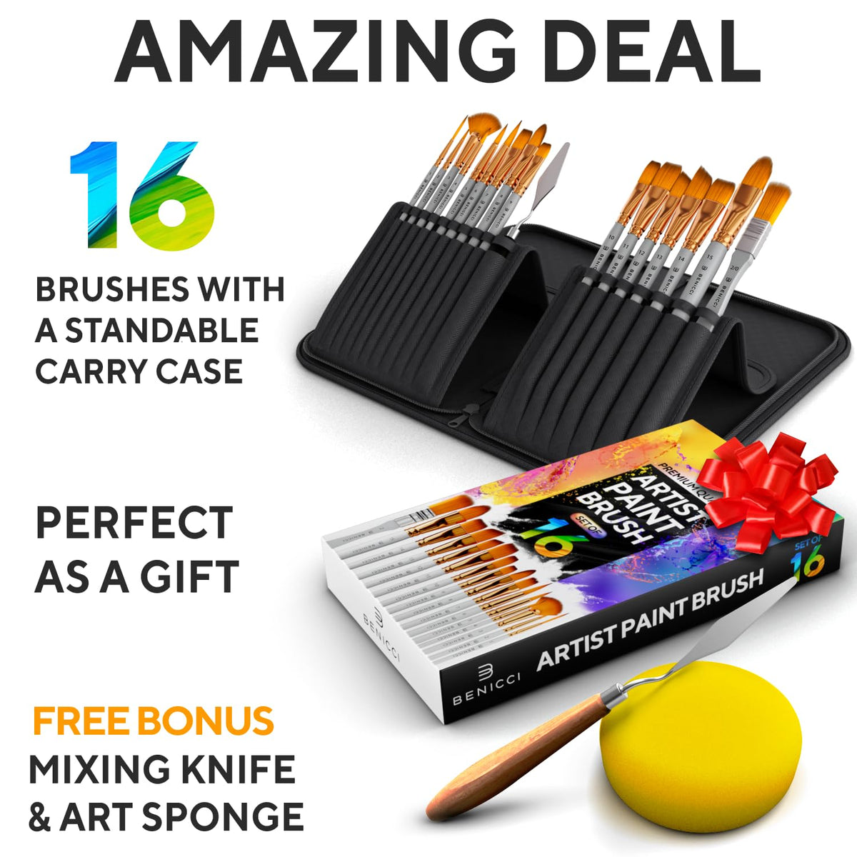 Acrylic Paint Brush Set of 16, Artist Paint Brushes for Acrylic Painting