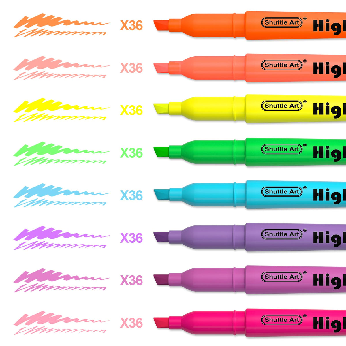 Shuttle Art 288 Pack Highlighters, Highlighters Assorted Colors Set, 8 Bright Colors Chisel Tip