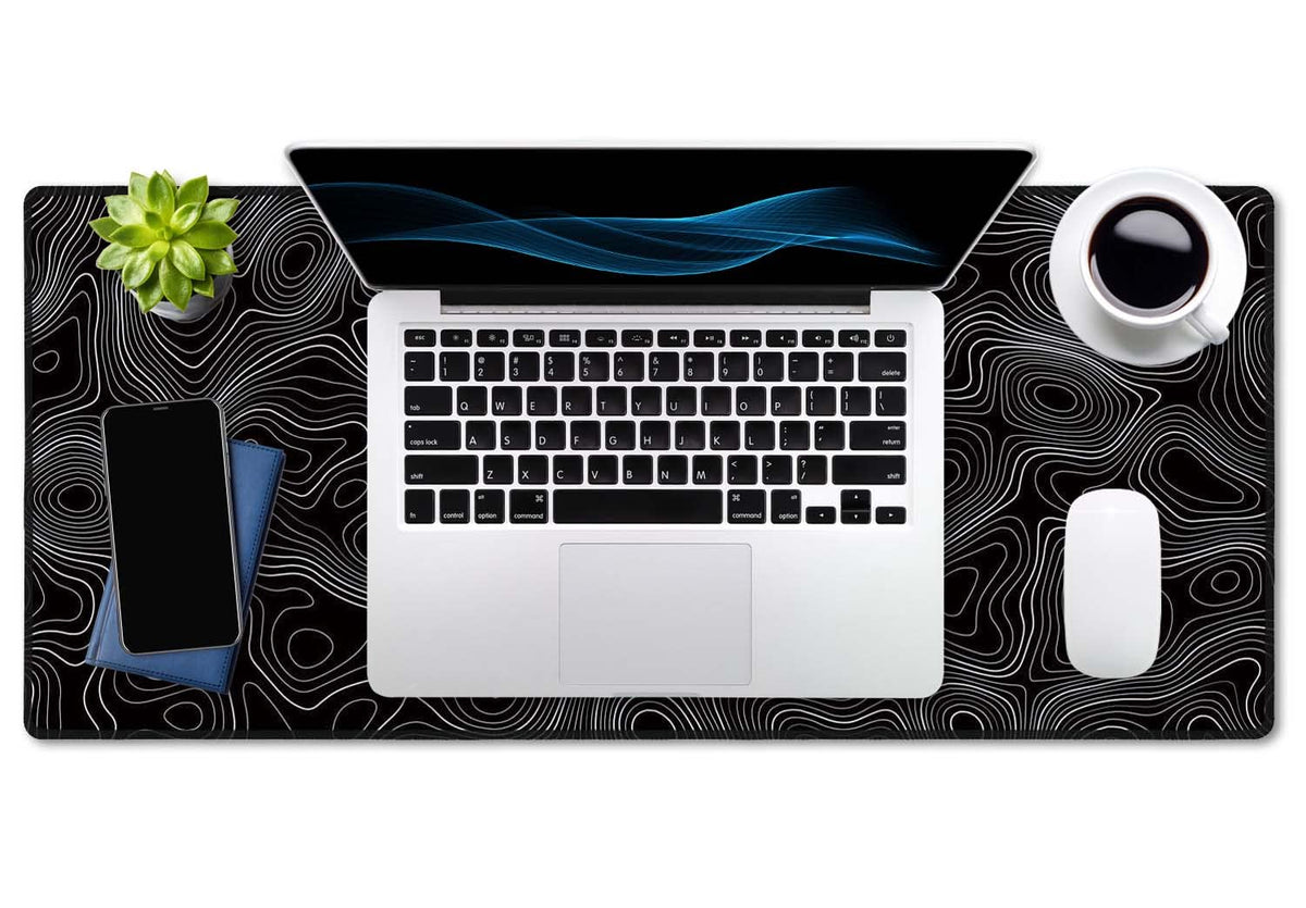 SSOIU Black Topographic Extended Gaming Mouse Pad XXL ArtSo Large Keyboard Mat Long Mousepad Desk