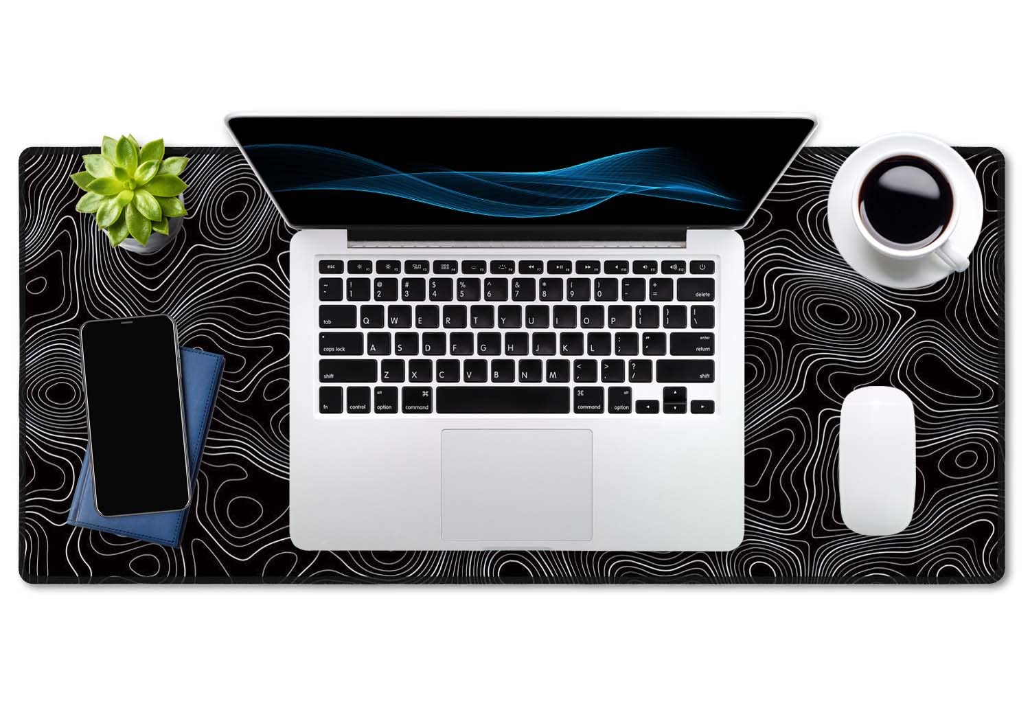 SSOIU Black Topographic Extended Gaming Mouse Pad XXL ArtSo Large Keyboard Mat Long Mousepad Desk