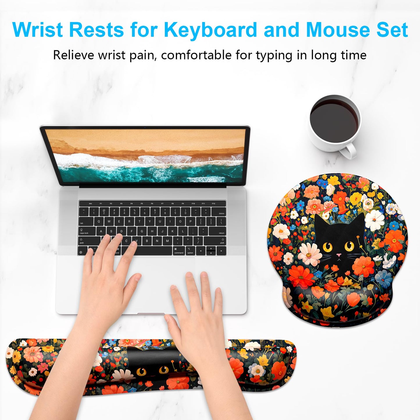 Dapesuom Keyboard Wrist Rest and Mouse Pad with Wrist Support, Cute Memory Foam Cushion for