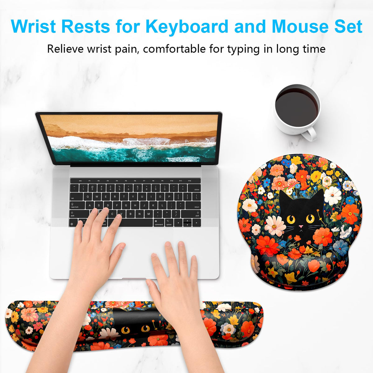 Dapesuom Keyboard Wrist Rest and Mouse Pad with Wrist Support, Cute Memory Foam Cushion for