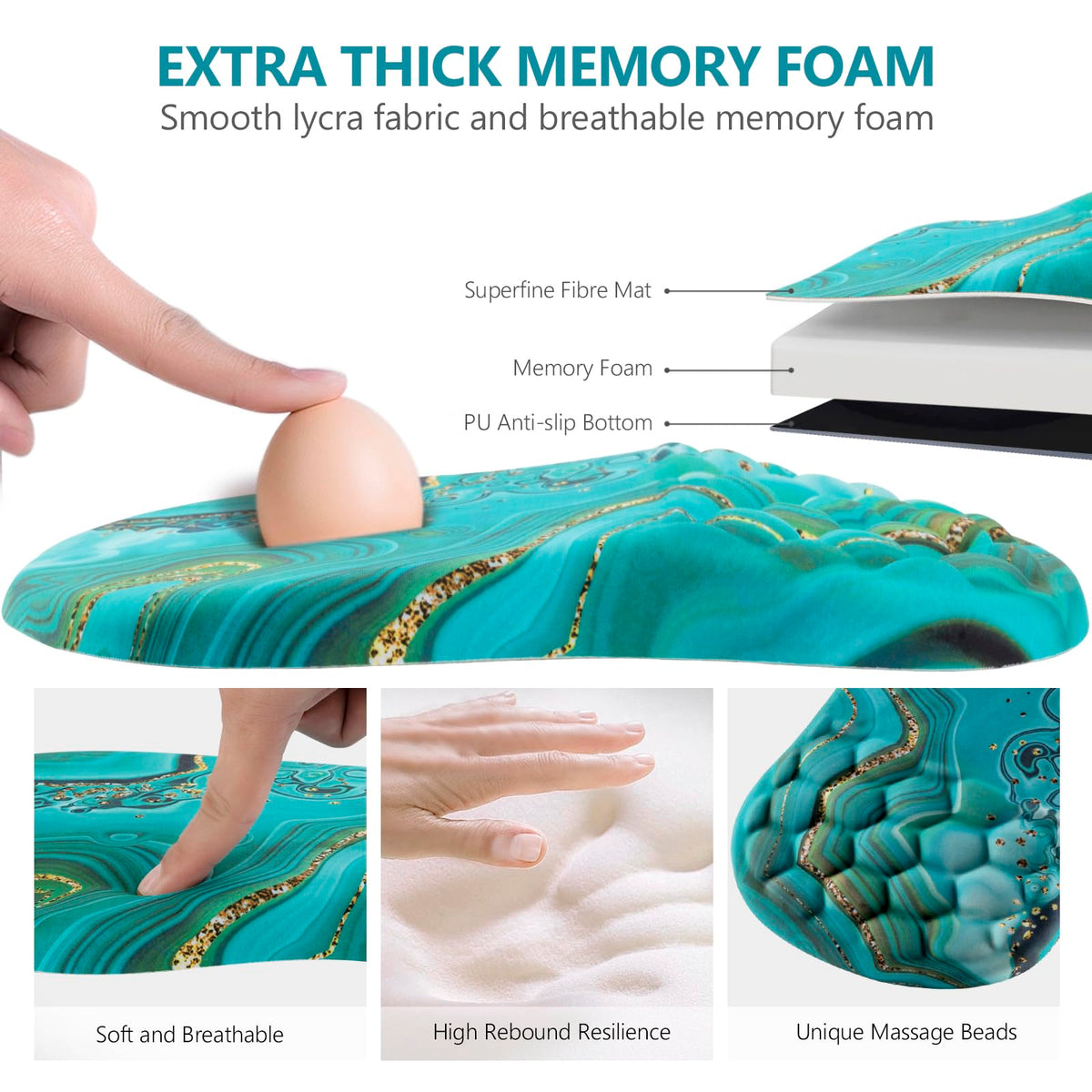Laokiiy Ergonomic Mouse Pad Wrist Rest, 15° Memory Foam, Non-Slip PU Base