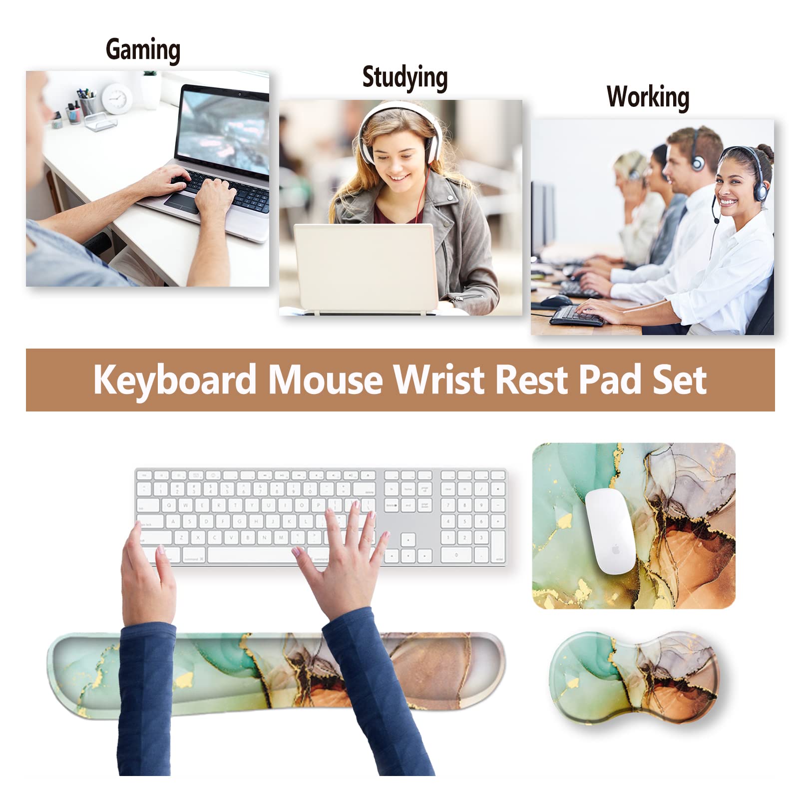 ARTSO Ergonomic Wrist Rest + Mouse Pad + Keyboard Wrist Support + Coaster, Memory Foam Mousepad