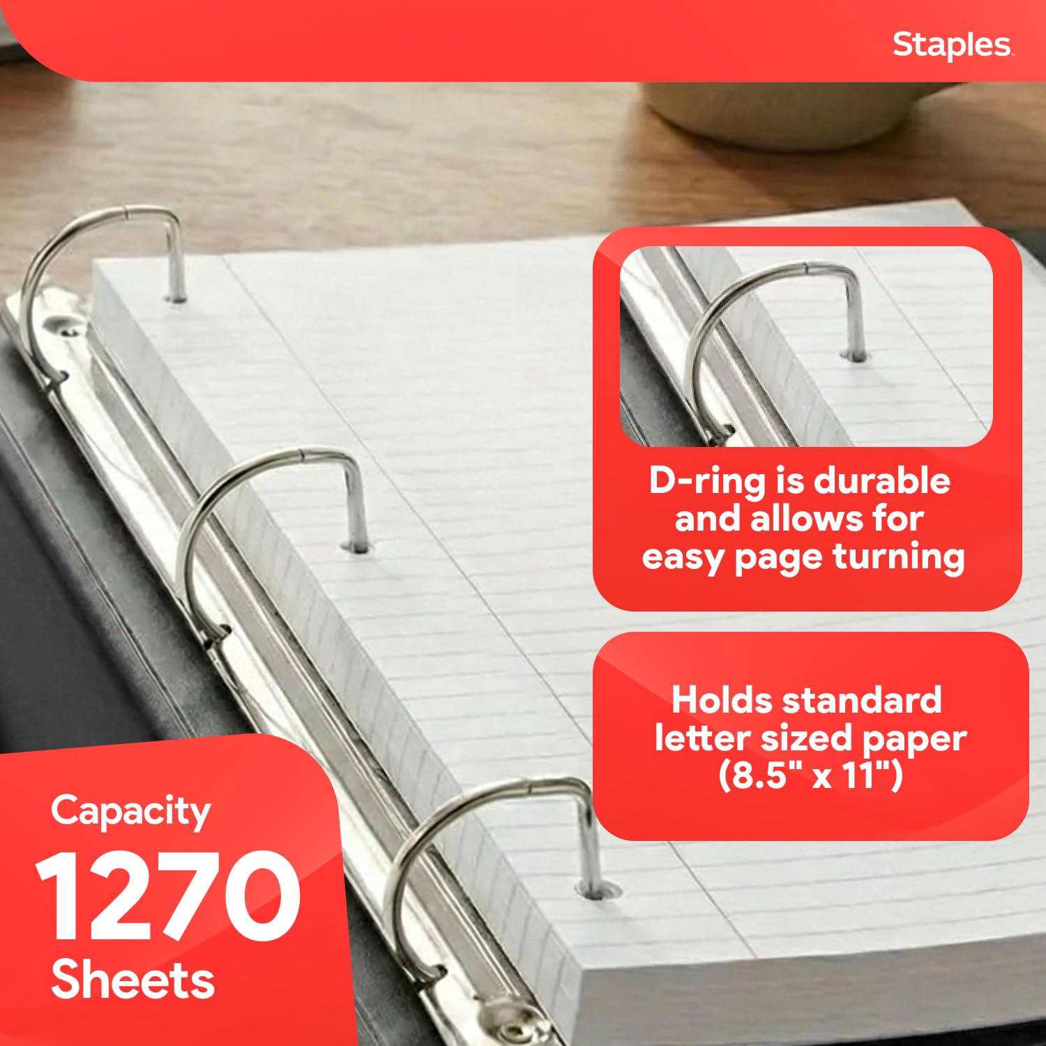 Staples Better Binder, 5 Inch D-Ring, Black, Reinforced Spine