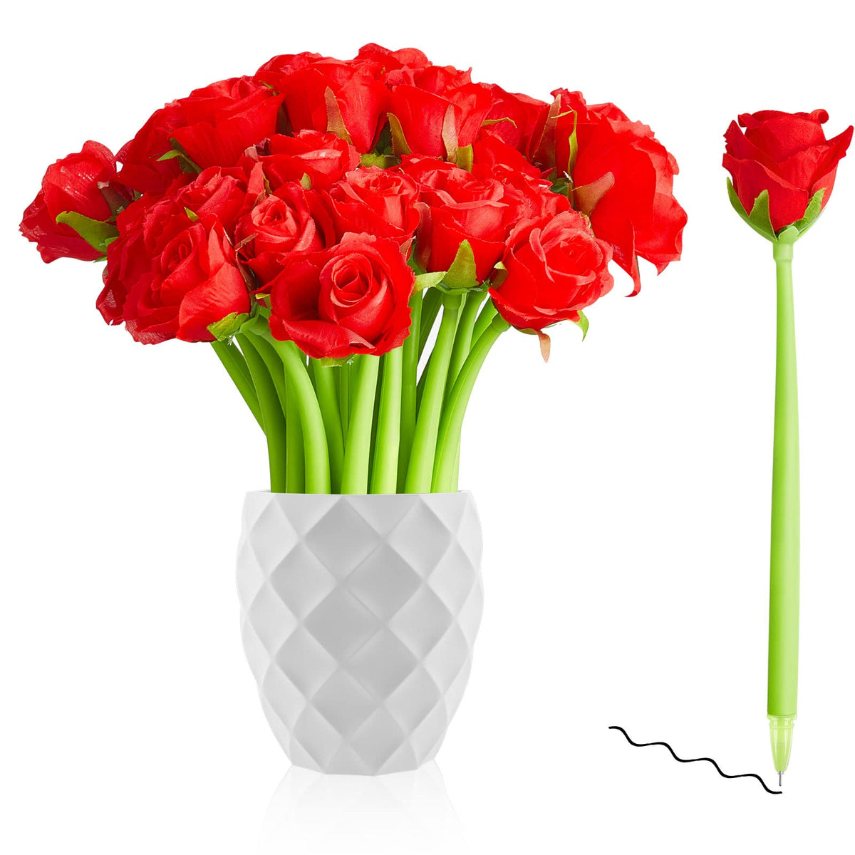 Gueevin 48 Pcs Flower Pens Artificial Rose Pens Bulk Mothers Day Rose Shaped Ballpoint Pen Black