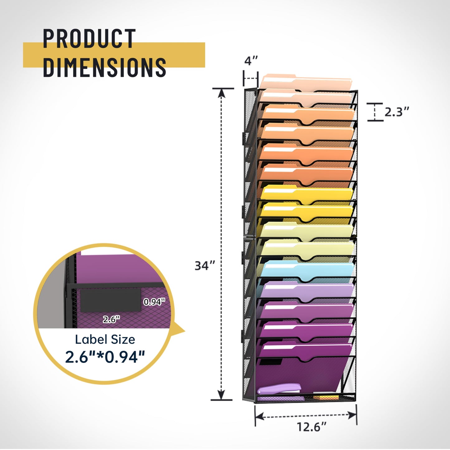 SUPEASY 16-Tier Hanging Wall File Holder Organizer for Papers, Folders, Files Clipboard & Magazine