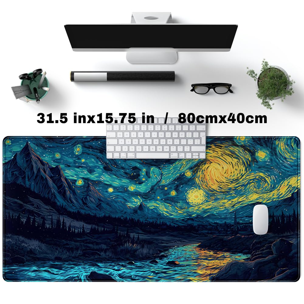 Misty Forest Desk Pad Mat Vincent Van Gogh XL Mouse Pad Gaming Playmat Large Mousepad XXL Desk