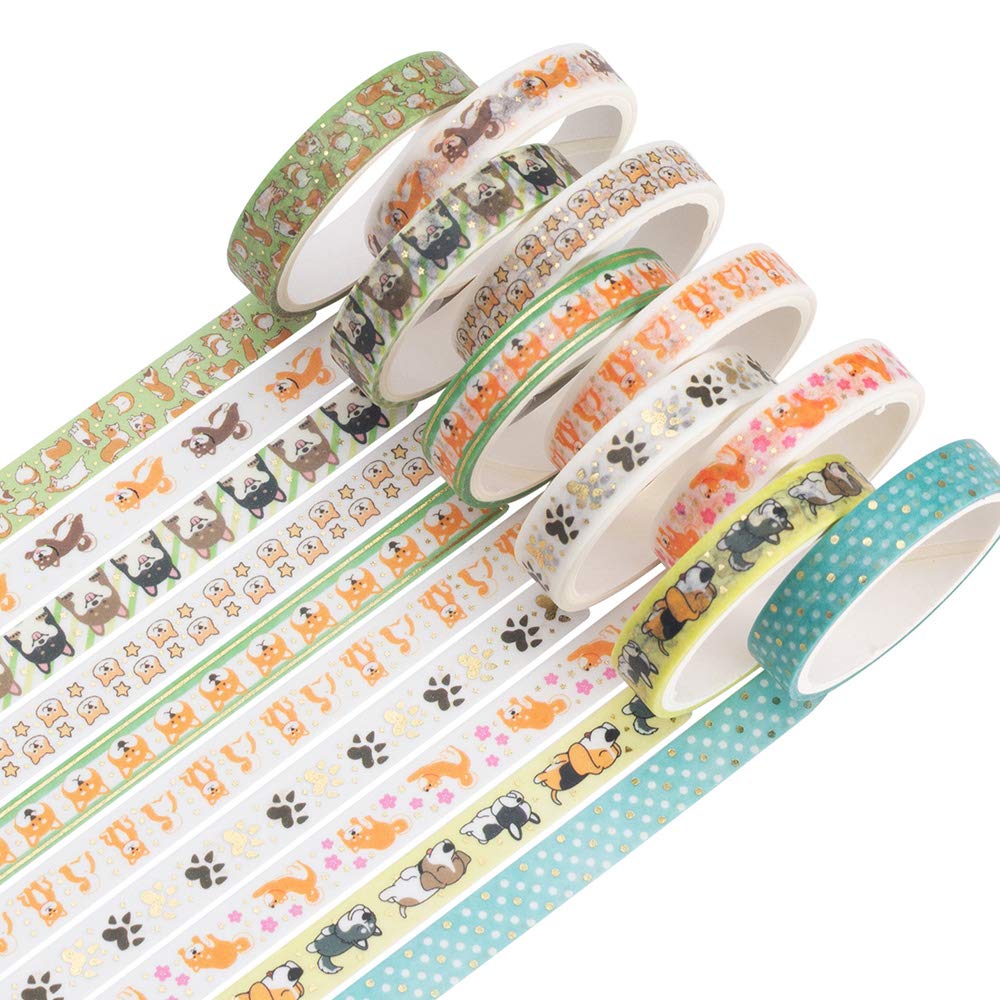 YUBBAEX 10 Rolls Sparkling Washi Tape Set 8mm Skinny Gold Foil Decorative Masking Washi Tapes for