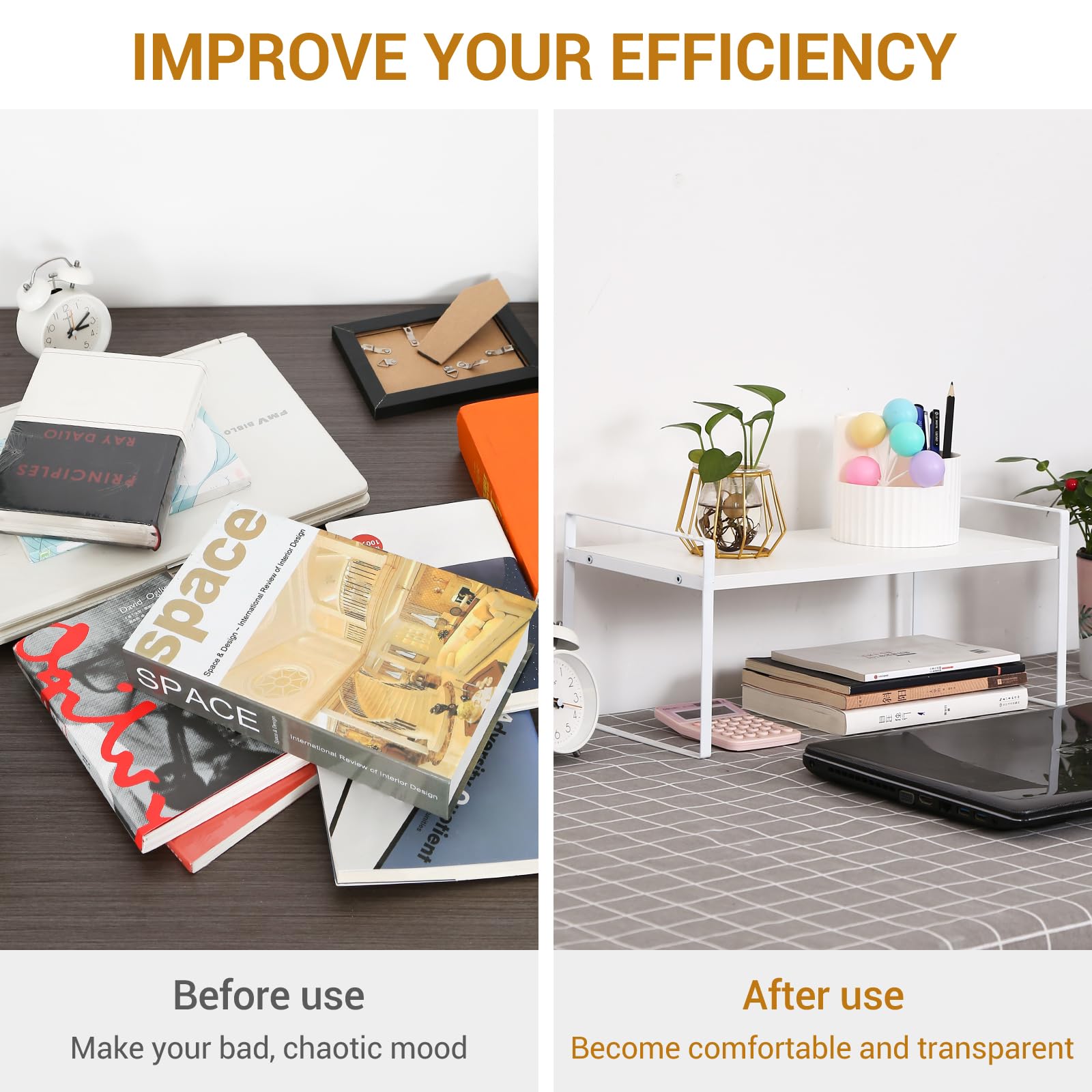 YGYQZ Desk Shelf Organizer, 1-Tier Desktop Bookshelf, White